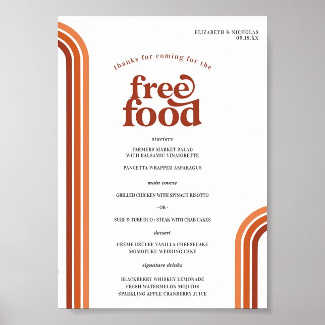 Retro Sventies Rand | Bröllop Menu Poster (Framsidan)