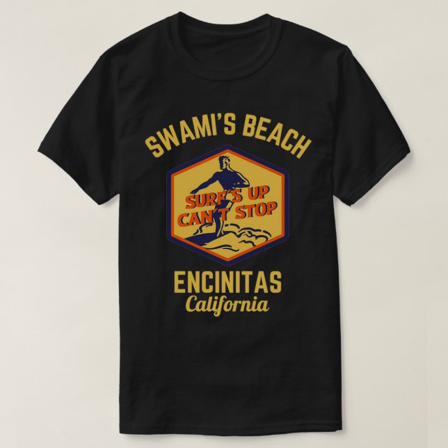 Retro Swamis Beach Encinitas California Guld Text T Shirt (Design framsida)