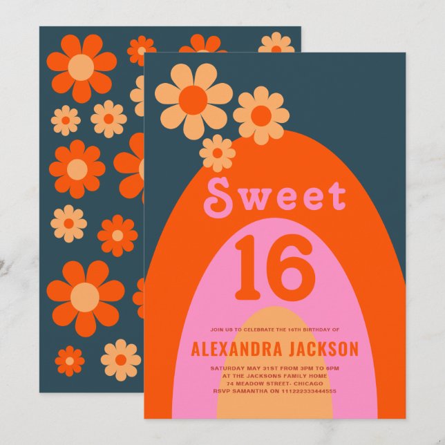 Retro Sweet 16 Födelsedagsfester Inbjudningar (Fram/baksida)