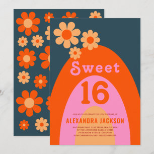 Retro Sweet 16 Födelsedagsfester Inbjudningar