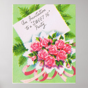 Retro Sweet 16 Inbjudan Poster