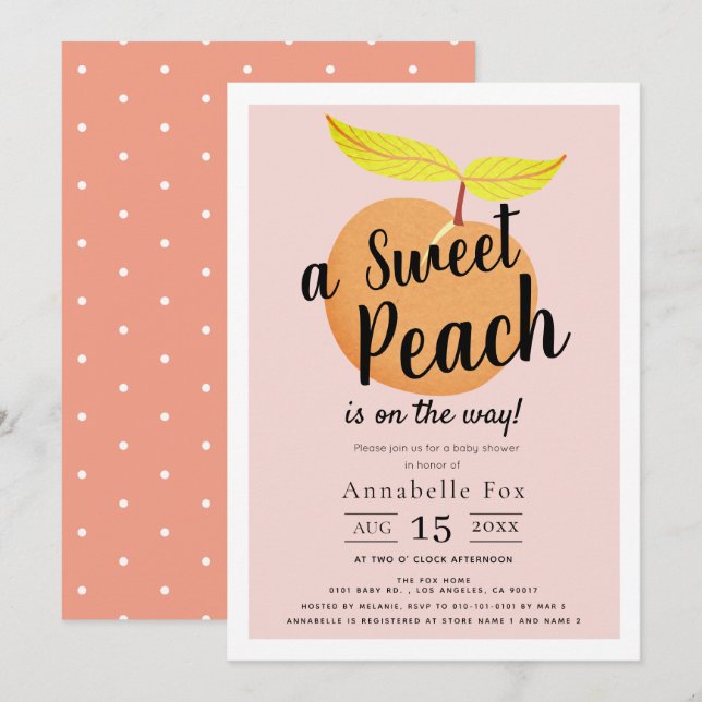 Retro Sweet Peach Baby Shower Inbjudningar (Fram/baksida)