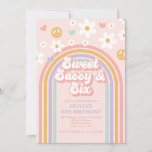 Retro Sweet Sassy Sex Rainbow 6e Birthday Inbjudningar