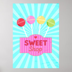 Retro Sweet Shop Pastel Candy Lollipops Poster