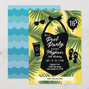 Retro Swimdress Sweet 16 Bassäng Party Inbjudan (G