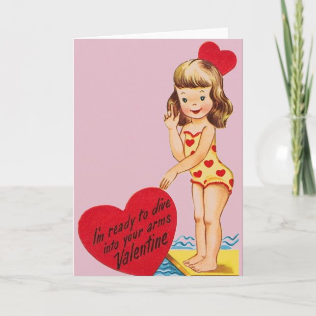 Retro Swimmer/Diver Valentine Day Card Helgkort (Framsida)