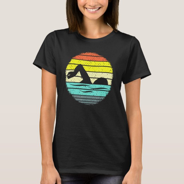 Retro Swimmer Silhouette Swimming Vatten sport Ath T Shirt (Framsida)