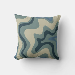 Retro Swirl Abstrakt Mönster i Blue Grått Tones Kudde
