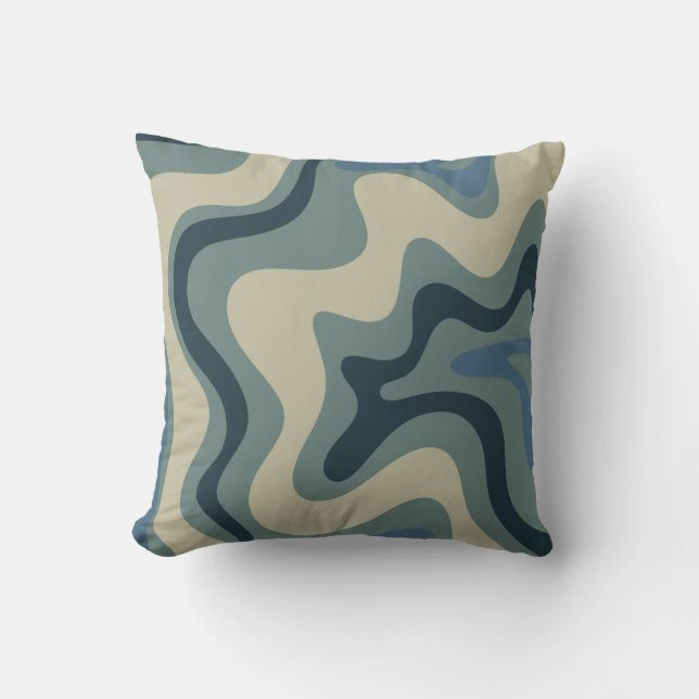 Retro Swirl Abstrakt Mönster i Blue Grått Tones Kudde (Framsida)
