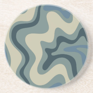 Retro Swirl Abstrakt Mönster i Blue Grått Tones Underlägg