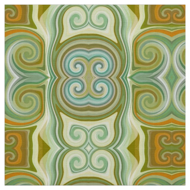 Retro Swirl Aqua Olive Orange Tyg (Provkarta)
