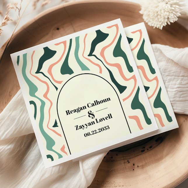 Retro Swirl Arch Mint Grönt och Rosa Bröllop Pappersservett (Skapare uppladdad)