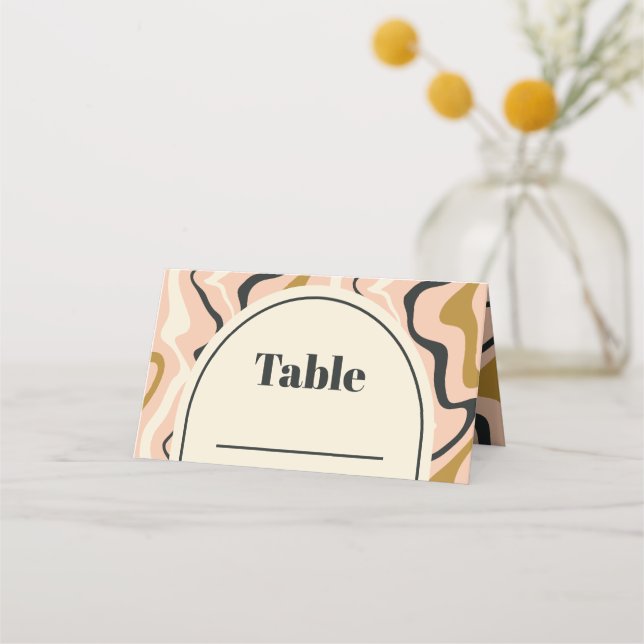 Retro Swirl Arch Rosa Black Guld Cream Bröllop Placeringskort (Framsida)