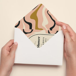 Retro Swirl Arch Rosa Black Guld Möhippa Inbjudningar