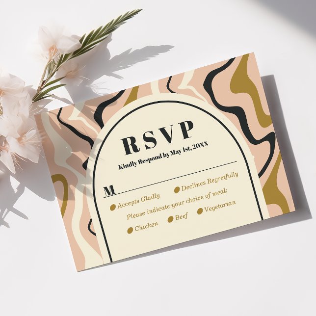 Retro Swirl Båg Pink Svart Guld Bröllop RSVP-kort OSA Kort (Skapare uppladdad)