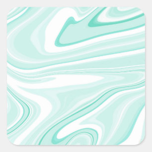 Retro Swirl flytande Aqua Grönt Painting Aestetisk Fyrkantigt Klistermärke