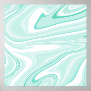 Retro Swirl flytande Aqua Grönt Painting Aestetisk Poster