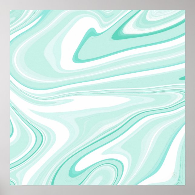 Retro Swirl flytande Aqua Grönt Painting Aestetisk Poster (Framsidan)
