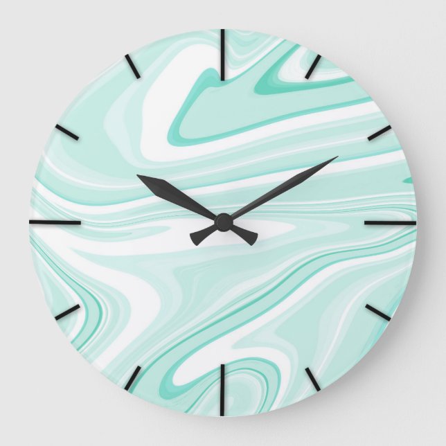 Retro Swirl flytande Aqua Grönt Painting Aestetisk Stor Klocka (Framsida)