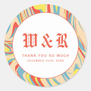 Retro Swirl Marble Abstrakt Monogram Runt Klistermärke