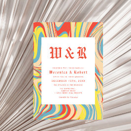 Retro Swirl Orange Abstrakt Mönster Monogram Inbjudningar