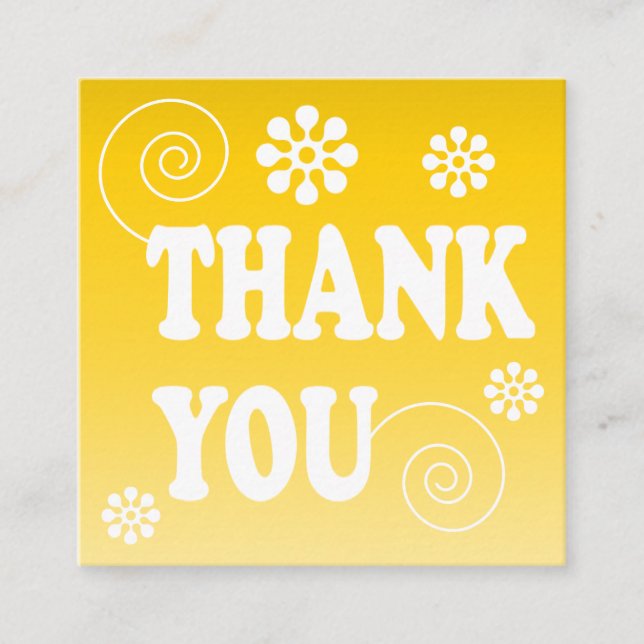 Retro Swirl-Tack, Gult Fyrkantigt Visitkort (Framsida)