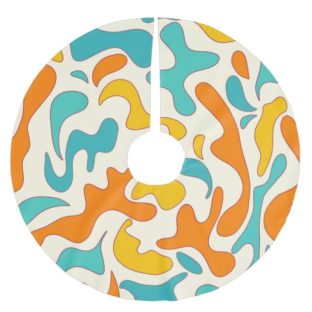 Retro Swirls: Blommönstret Vintage Julgransmatta Borstad Polyester (Framsidan)