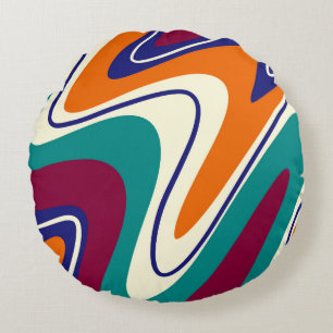 Retro Swirls - Classic 70 s Stil Rund Kudde