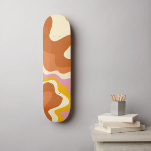 Retro Swirls Geometric Boho 70s Peach & Brown Mini Skateboard Bräda 18,5 Cm