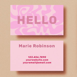 Retro Swirls Hej för Blek Rosa Visitkort