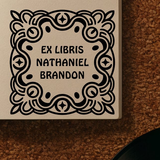Retro Swirls Wooden Ex Libris Art Stamp Stämpel (Skapare uppladdad)