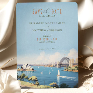 Retro Sydney Australia Travel Spara-the-Date Inbjudningar