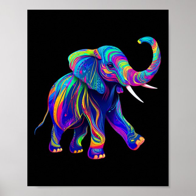 Retro Synthwave 80- och 90-tals Elefant Tramp upp  Poster (Framsidan)