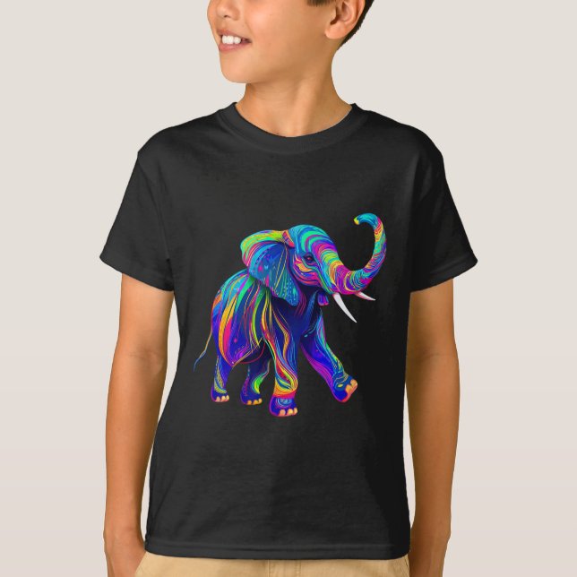 Retro Synthwave 80- och 90-tals Elefant Tramp upp  T Shirt (Framsida)