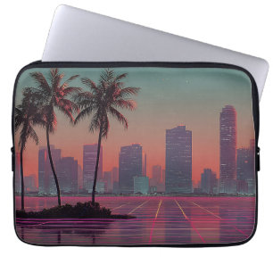 Retro Synthwave Cityscape Sunset Laptop Fodral