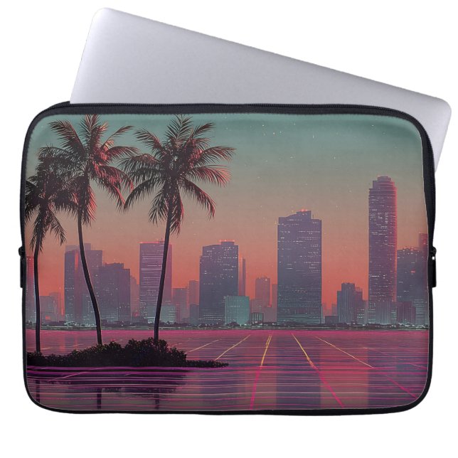 Retro Synthwave Cityscape Sunset Laptop Fodral (Framsidan)