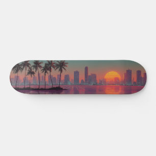 Retro Synthwave Cityscape Sunset Mini Skateboard Bräda 18,5 Cm
