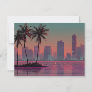 Retro Synthwave Cityscape Sunset Vykort