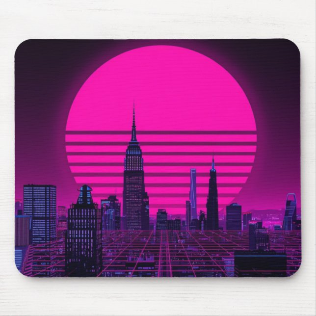 Retro Synthwave Cyberpunk City Neon Gaming Desk Ma Musmatta (Framsidan)