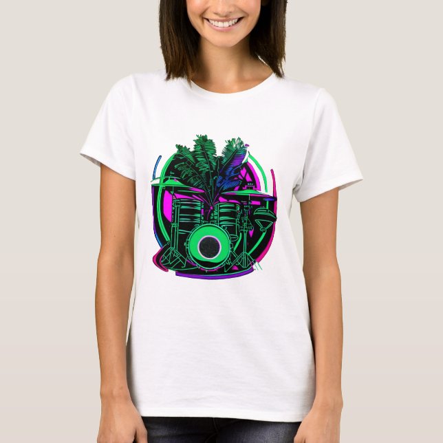 Retro Synthwave Drums T Shirt (Framsida)