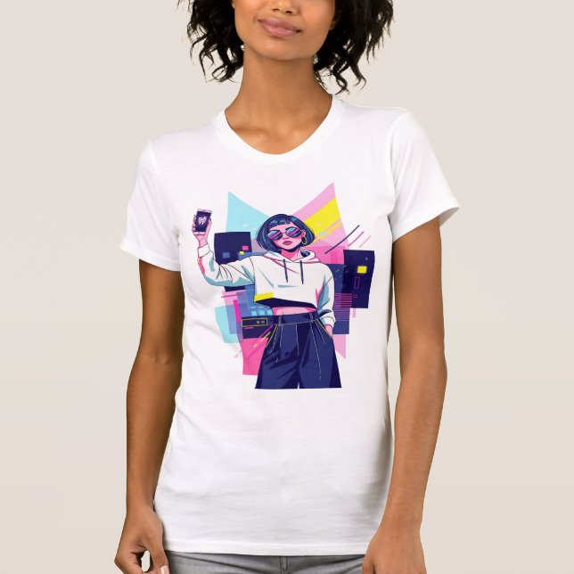Retro Synthwave Girl Graphic T-Shirt (Framsida)