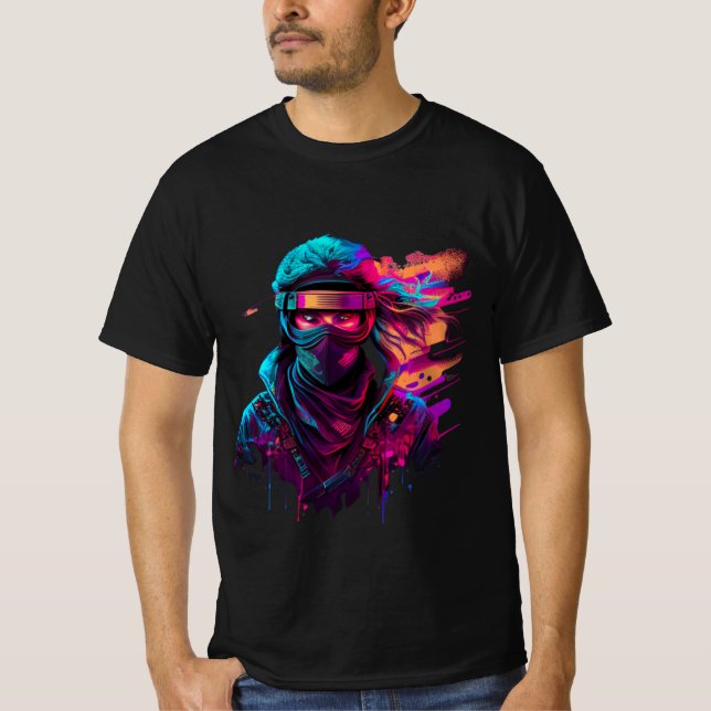 Retro Synthwave Graphic Tee för ninja Bold 80-tal (Framsida)