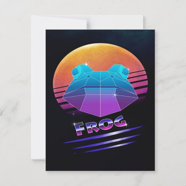 Retro Synthwave Groda Grön Groda Vilda Djur Älskar Inbjudningar (Framsida)