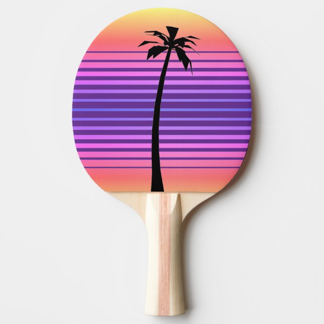 Retro Synthwave med Handflatan Träd Pingisracket (Framsidan)