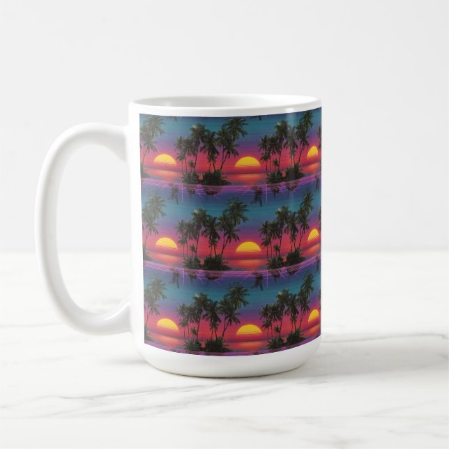 Retro Synthwave Palmträd Solnedgångsmönster Kaffemugg (Vänster)