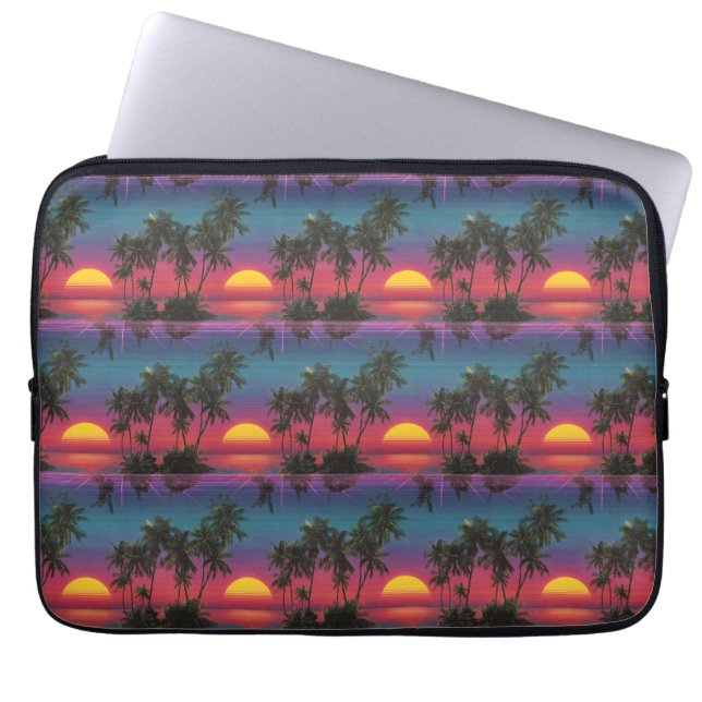 Retro Synthwave Palmträd Solnedgångsmönster Laptop Fodral (Framsidan)