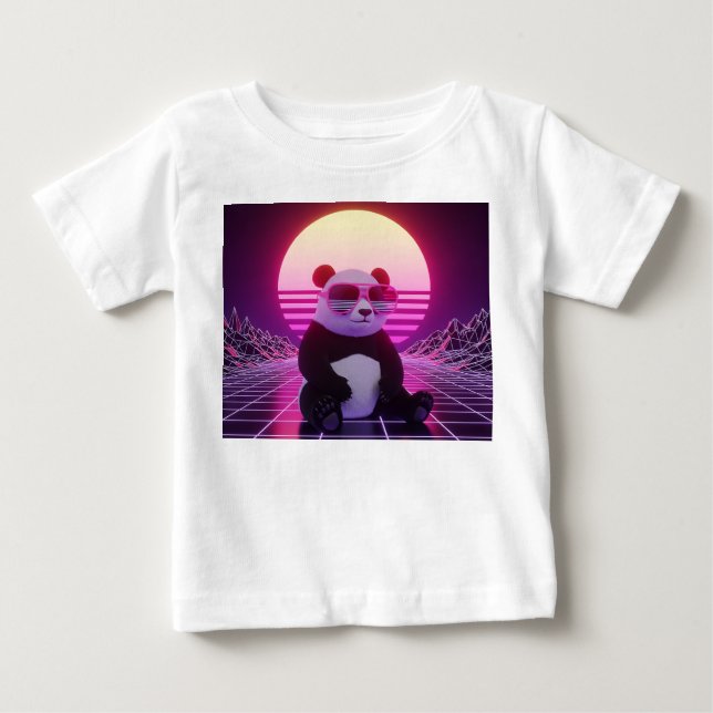 Retro Synthwave Panda med rosa solglasögon T Shirt (Framsida)