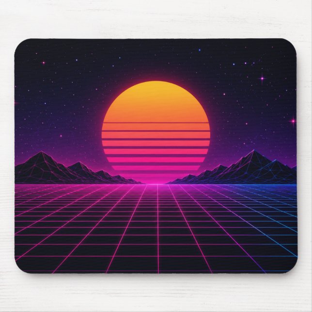 Retro Synthwave Solnedgång Musmatta (Framsidan)
