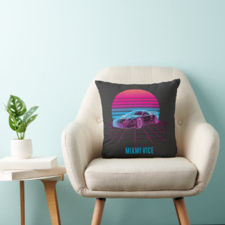 Retro Synthwave Sportbil 80-tals Neon Solnedgång A Kudde