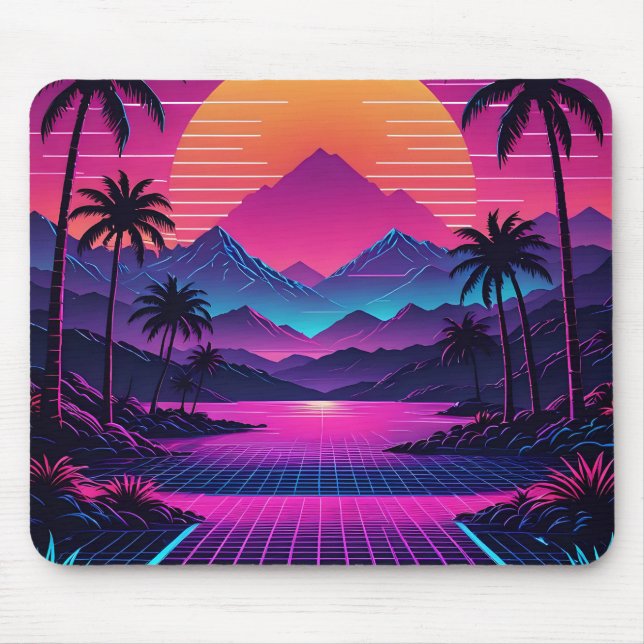 Retro Synthwave Sunset with Vaporwave liggande Musmatta (Framsidan)